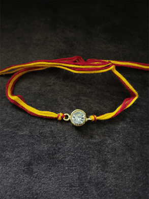 Coloured crystal stone bhai rakhi with mouli - Odara Jewellery