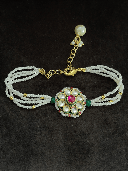 Pacchi kundan flower design bhabhi rakhi with ruby stone center - Odara Jewellery