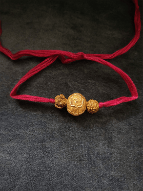 Geru round bead with rudraksh rakhi - Odara Jewellery