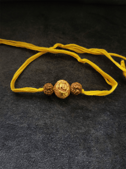 Geru round bead with rudraksh rakhi - Odara Jewellery