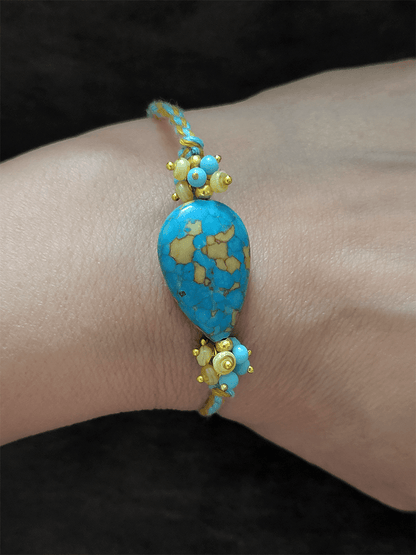Leaf shaped ferozi brown rakhi with side cluster bead - Odara Jewellery