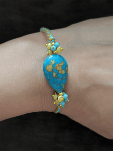 Leaf shaped ferozi brown rakhi with side cluster bead - Odara Jewellery