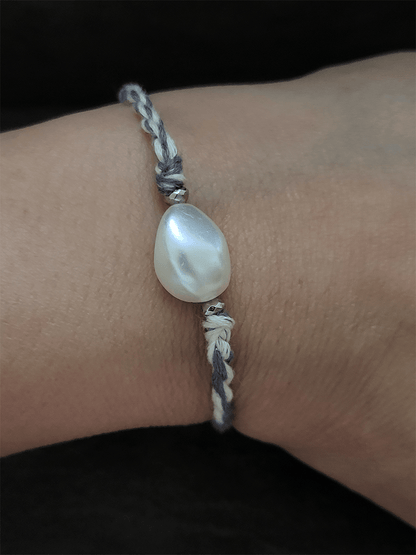White Baroque bead grey thread rakhi - Odara Jewellery