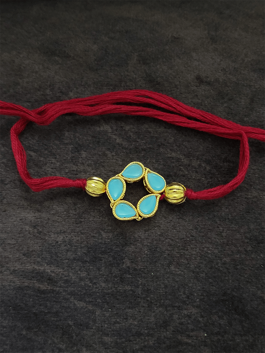 Five leaf flower design with side gold bead rakhi - Odara Jewellery