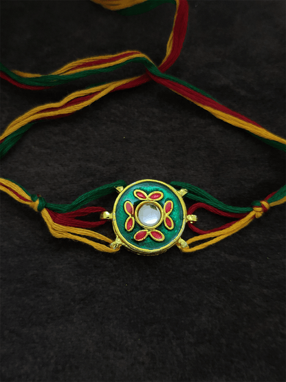 Enamel work circular tukdi rakhi - Odara Jewellery