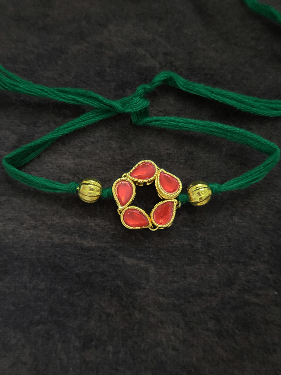 Five leaf flower design with side gold bead rakhi - Odara Jewellery
