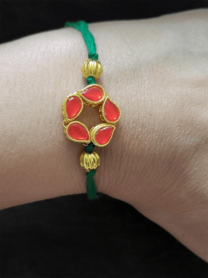 Five leaf flower design with side gold bead rakhi - Odara Jewellery
