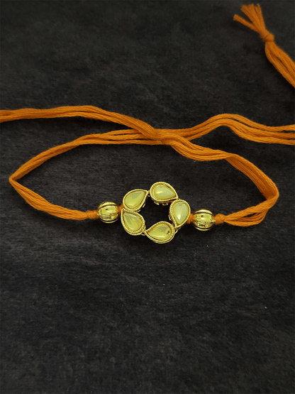 Five leaf flower design with side gold bead rakhi - Odara Jewellery