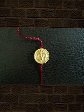 Sterling silver Om rakhi with matt gold polish - Odara Jewellery