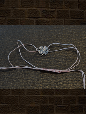 Pink pull on thread oxidised flower design leaf oxidised sterling silver rakhi - Odara Jewellery