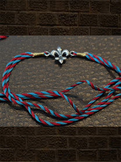 Maroon and ferozi thread oxidised sterling silver rakhi - Odara Jewellery