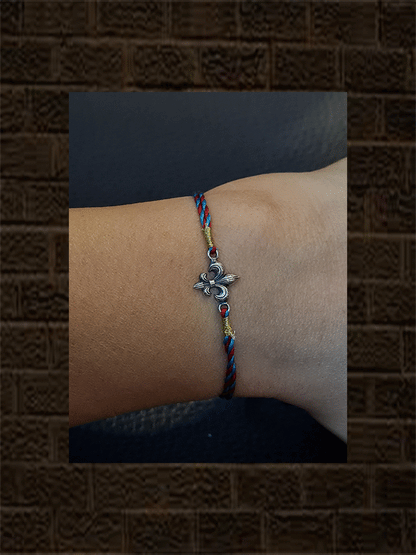 Maroon and ferozi thread oxidised sterling silver rakhi - Odara Jewellery
