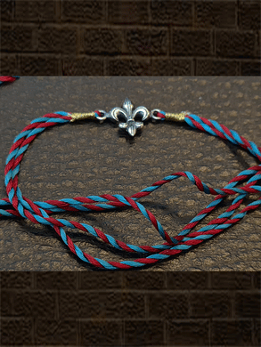 Maroon and ferozi thread oxidised sterling silver rakhi - Odara Jewellery