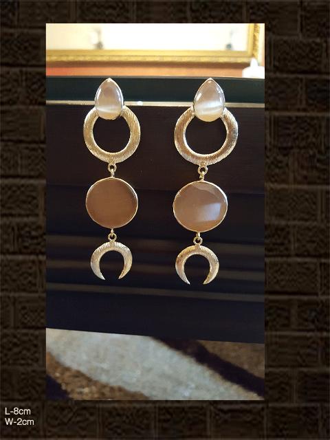 Beautiful beige stone long earrings