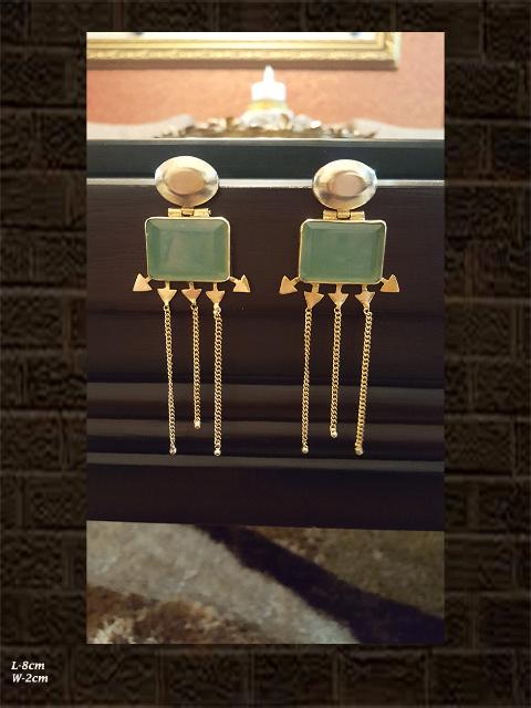 Beautiful aqua green stone earrings with long chains