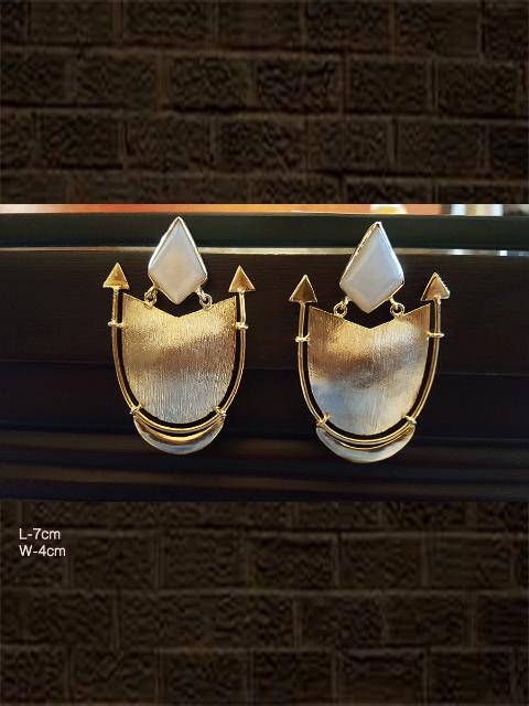 Modern white shield design earrings