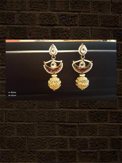 Ruby coloured chand with intricate ball earring