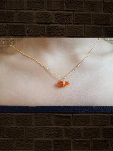 Sterling silver red onyx faceted with zircon cut pendant with chain