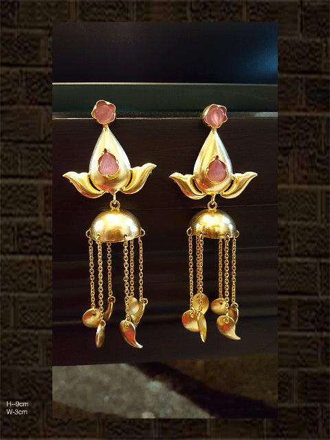 Light weight pink stone jhoomki with hanging leaves