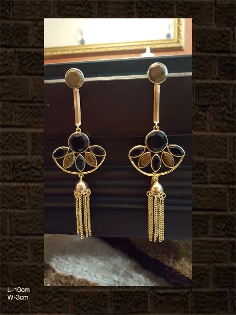 Tiger eye and black stone long handmade earrings