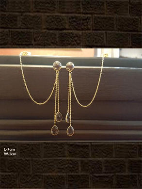 Smoky briolette and smoky checker long chain earring with cuffs