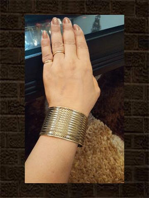 Elegant broad openable oxidised golden handcuff