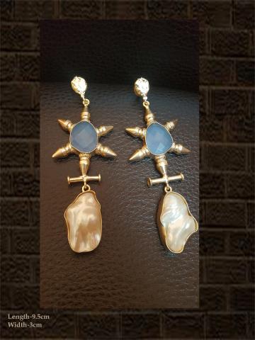 MOP and blue stone long earring
