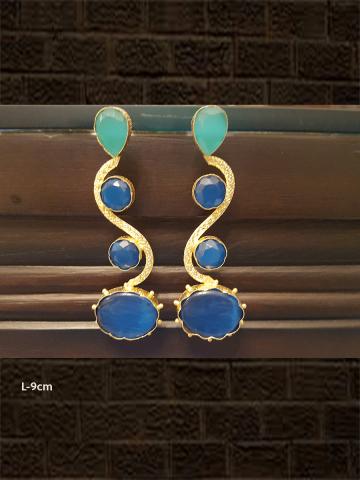 Modern wave design blue and aqua stone earring