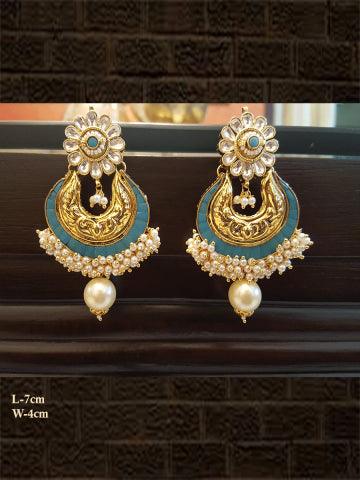Patra design ferozi kundan earring with pearl drop
