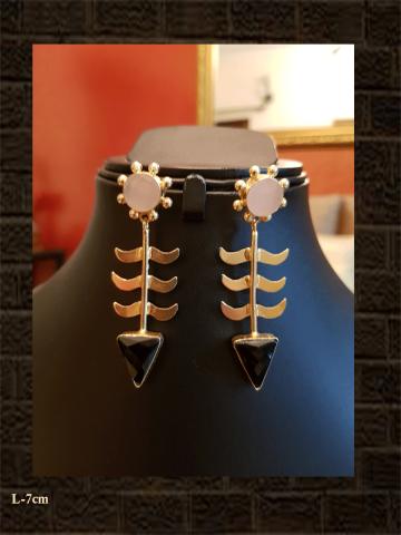Pink and black stone unique design earring