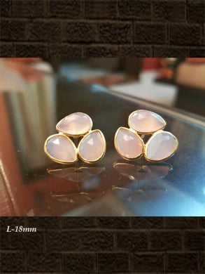 Three leaf rose chalcedony checker studs