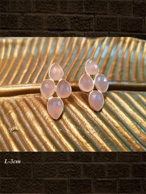 Sterling Silver Rose chalcedony  briolette and rose chalcedony  checker earrings