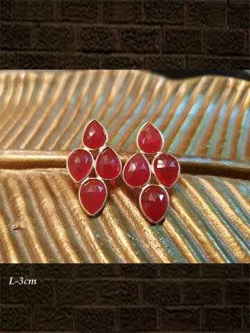 Sterling Silver Red onyx &nbsp;briolette and Red onyx &nbsp;checker earrings