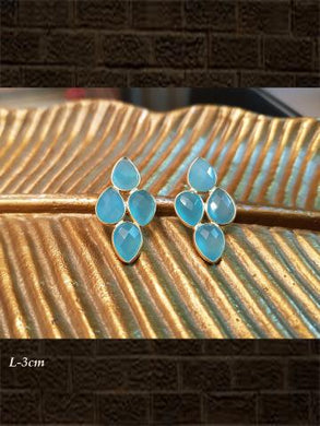 Sterling Silver Aqua chalcedony  briolette and Aqua chalcedony  checker earrings