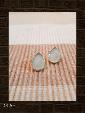 Chalcedony dyed aqua flat cut sterling silver studs