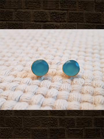 Aqua chaledony flat cut pure silver studs(length-0.8cm)