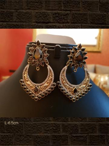 Antique finish black stone earrings