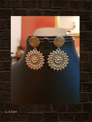 Flower design german silver dual polish earring
