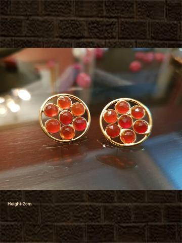 Red onyx gemstone 925 silver gold plated stud earring