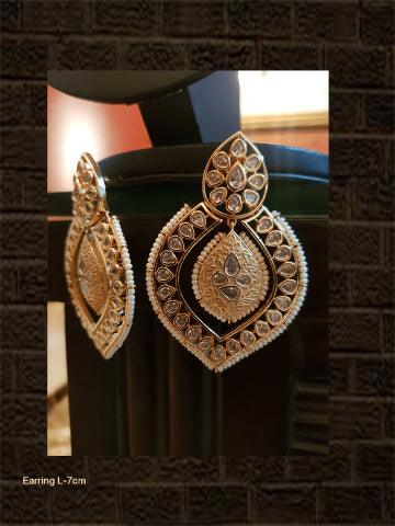 White enamel pirohi work leaf shaped polki earring - Odara Jewellery