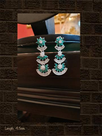 Black finish AD &nbsp;and green stone three tier earring