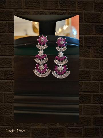 Black finish AD &nbsp;and ruby stone three tier earring