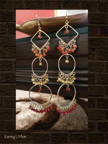 Handmade long earrings with orange, yellow and red beads - Odara Jewellery