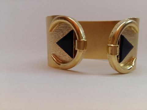 Two black triangle stone broad handcuff - Odara Jewellery