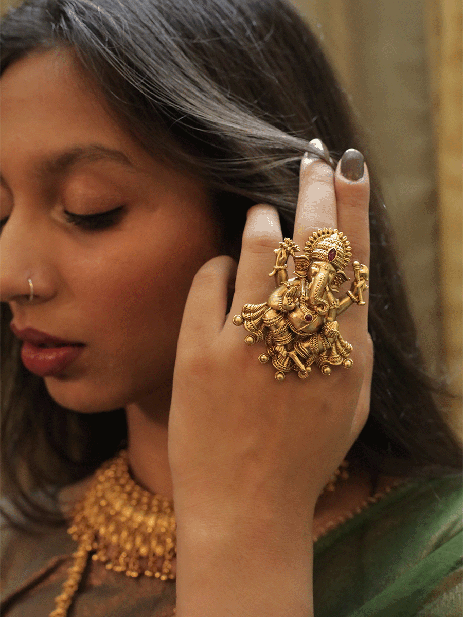 Ganpatiji design adjustable ring – Odara Jewellery