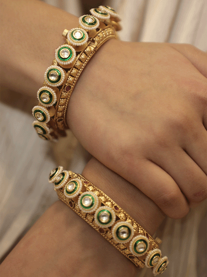 Kundan with enamel and pirohi openable pacheli with ruby stones on sides(Set of two) - Odara Jewellery