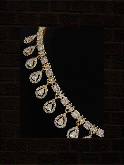 Sleek AD set with tear drop design drops - Odara Jewellery